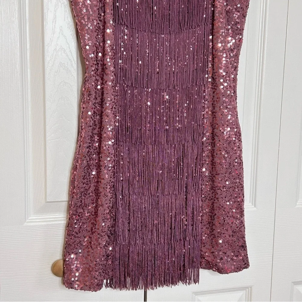 Bebe Plum Sequin Fringe Mini Dress Medium - Picture 7 of 16
